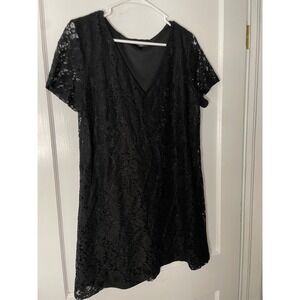 Lulus Black Lace V Neck Short‎ Sleeve Party Cocktail Dress Women's Size L